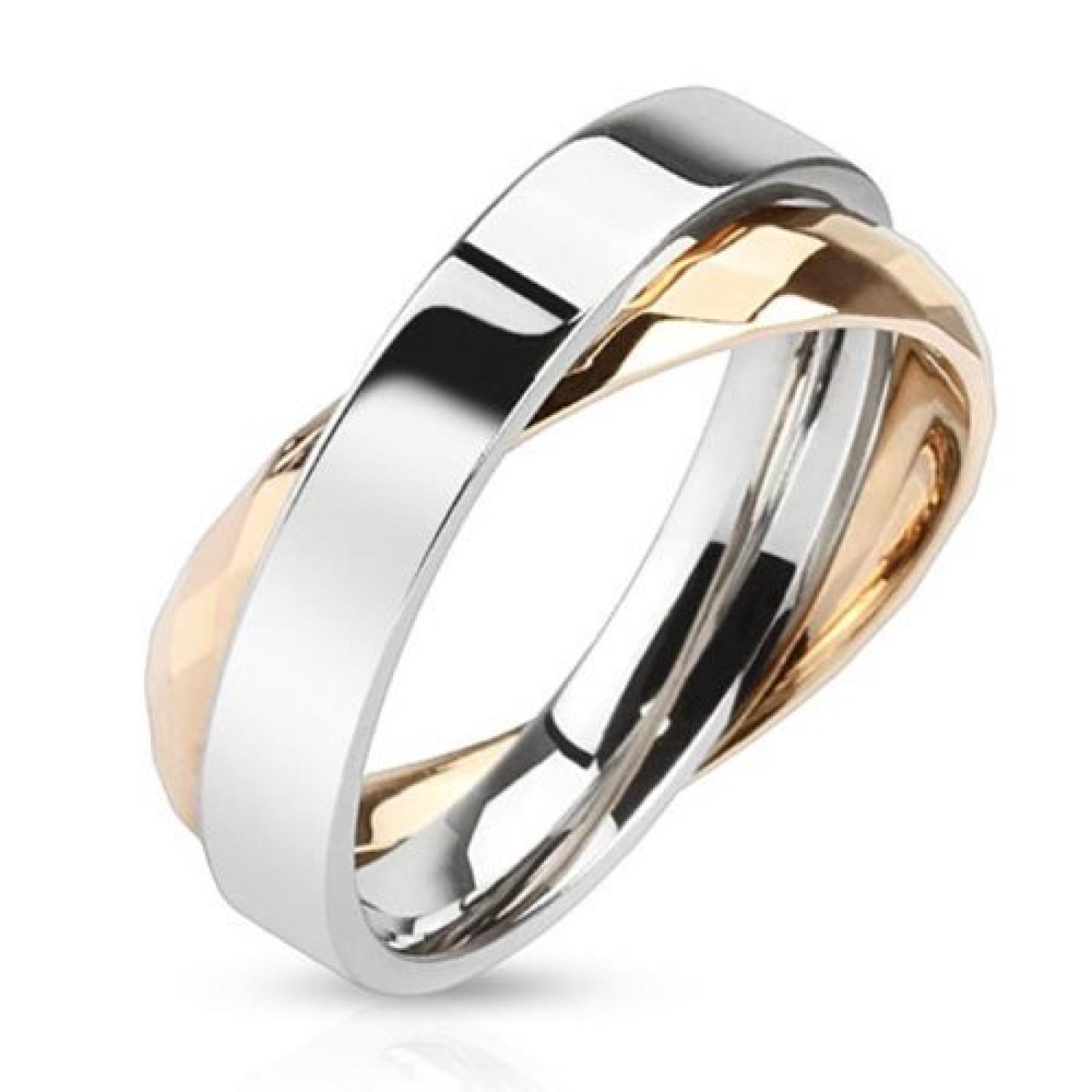 Coolbodyart Unisex Edelstahl Ring 4 mm breit silber "Kombiniert" mit 2 verschlungenen Ringen 1 Ring ros&eacute; vergoldet und facettiert, 5 Gr&ouml;&szlig;en zur Auswahl, Ringgr&ouml;&szlig;en: 47(15) - 60(19) 